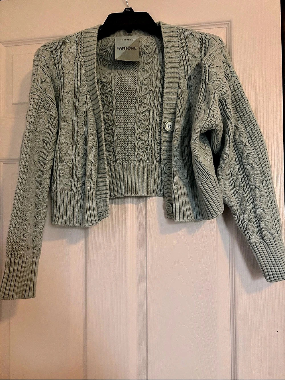 Forever 21 x Pantone Cable Knit Cropped Cardigan Green